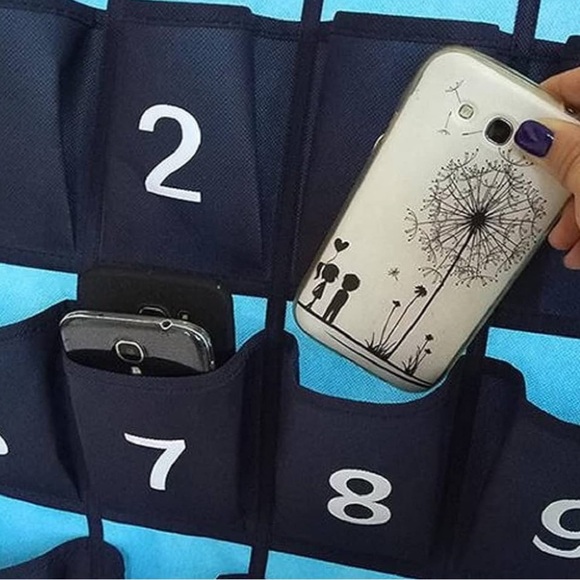 Blue and Yellow Numbered Classroom Phone Organizer Storage Over Door Organizer - Picture 4 of 4